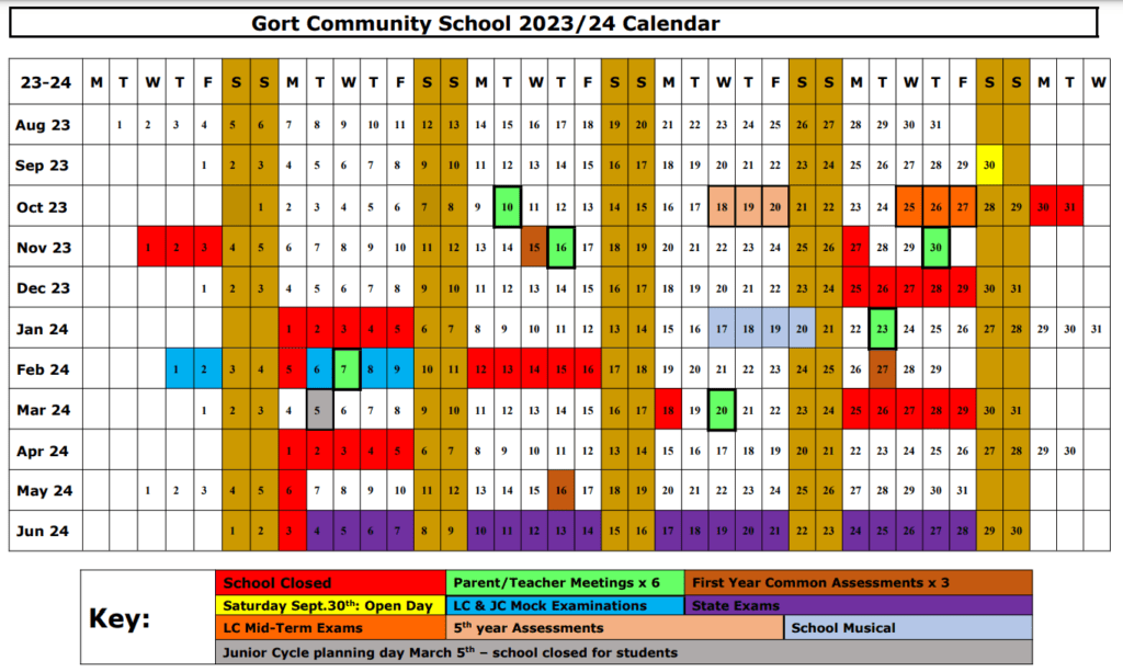School Calendar - Gort Community School